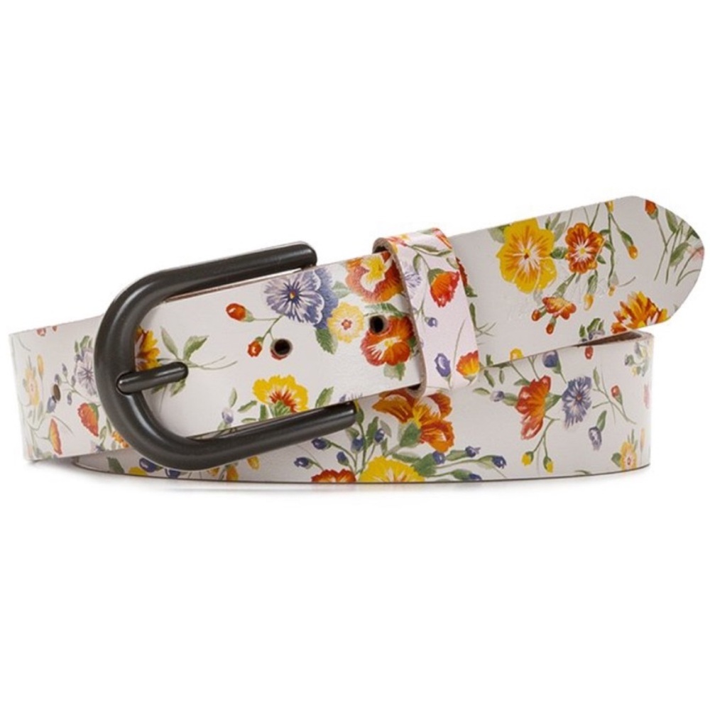Patricia Nash Vietri Leather Belt Mini Meadows Floral Print Ivory Small NWT